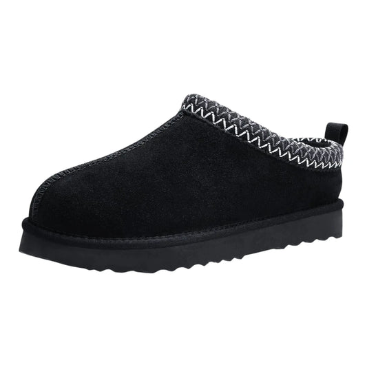 Leren Pantoffels Dames – Luxe Suède Sloffen met Warme Pluche Voering