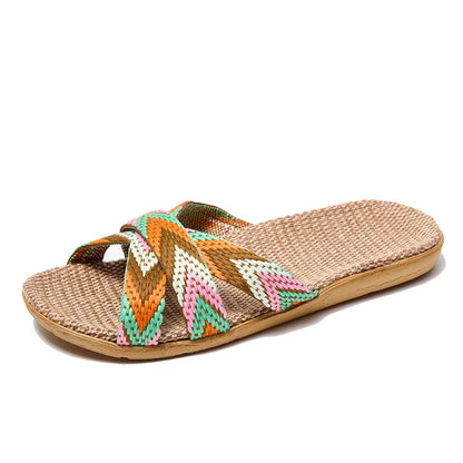 Sol Ibiza Stijl Slippers Dames - Hennep Slippers met Kruisband
