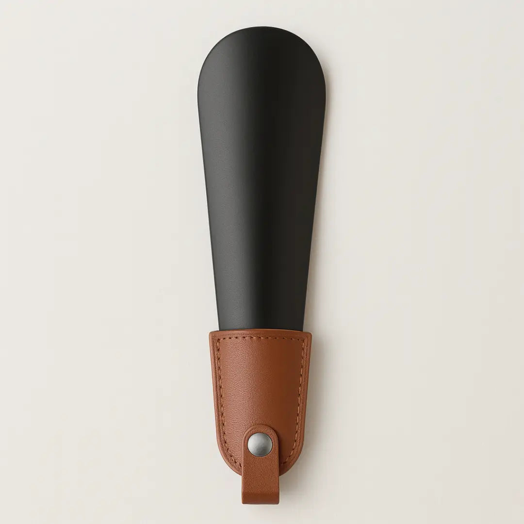 Metalen Schoenlepel met Leer - Korte Schoenlepel