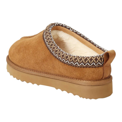 Leren Pantoffels Dames – Luxe Suède Sloffen met Warme Pluche Voering