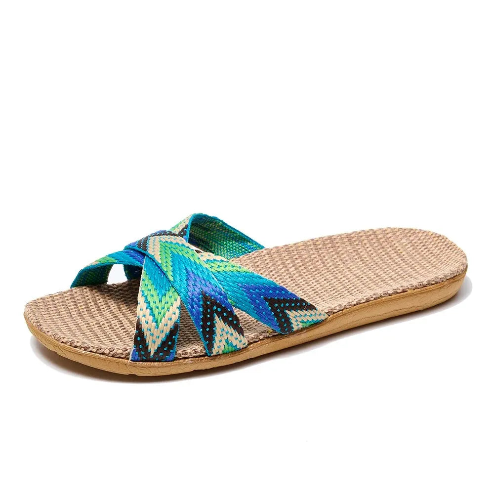 Sol Ibiza Stijl Slippers Dames - Hennep Slippers met Kruisband