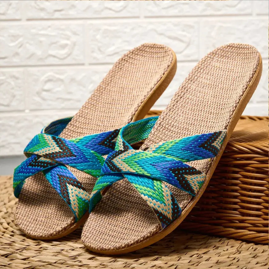 Sol Ibiza Stijl Slippers Dames - Hennep Slippers met Kruisband