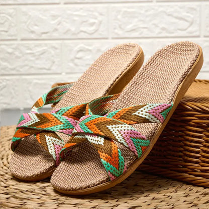 Sol Ibiza Stijl Slippers Dames - Hennep Slippers met Kruisband