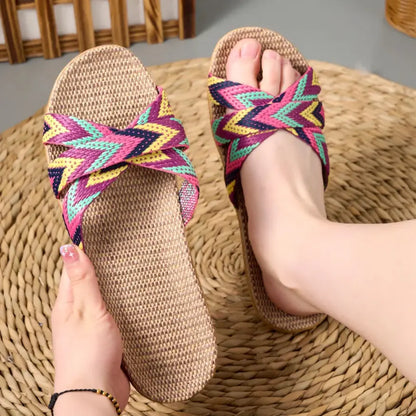 Sol Ibiza Stijl Slippers Dames - Hennep Slippers met Kruisband
