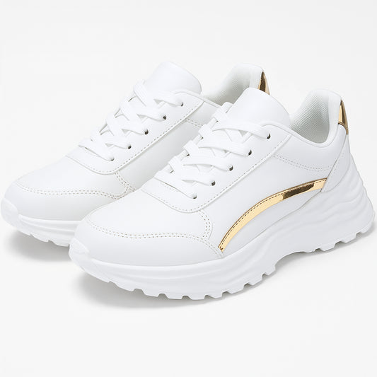 Tess Chunky Witte Sneakers voor Dames – Gouden Accenten